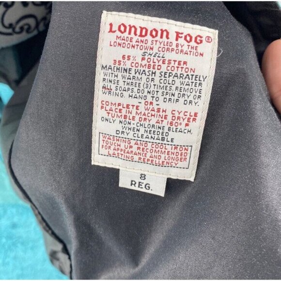 EUC London Fog Teal & Black Double Breasted Trench Coat Women’s Size 8 Rain Jack - Picture 6 of 9